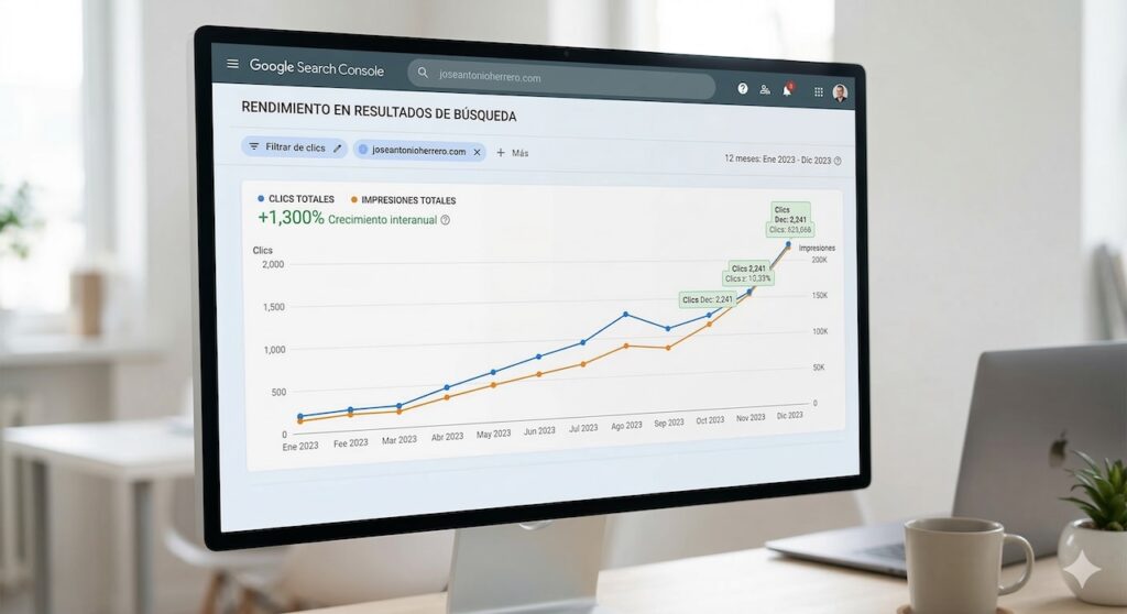 Gr&aacute;fico de crecimiento de clics org&aacute;nicos tras la optimizaci&oacute;n