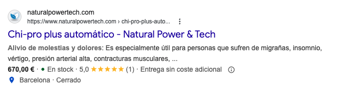 Vista previa de optimizaci&oacute;n SEO para WooCommerce con rich snippets